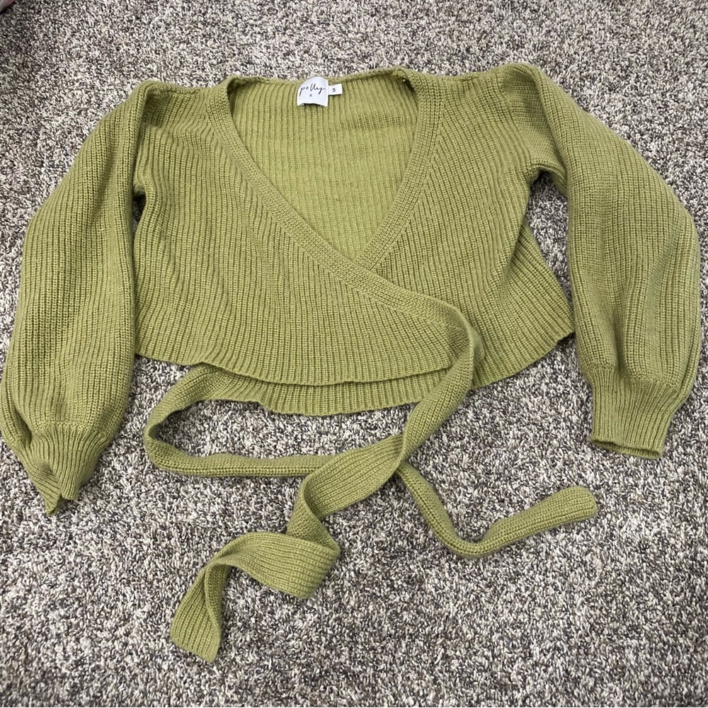 Princess Polly Sage Green Wrap Sweater Jumper - Picture 2 of 4